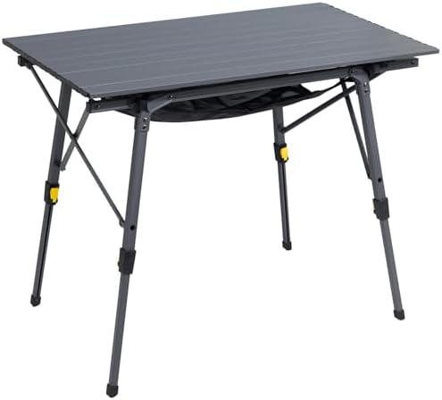 Portal Outdoor Folding Portable Picnic Camping Table with Adjustable Height Aluminum Roll Up Table Top Mesh Layer, Dark Gray by PORTAL