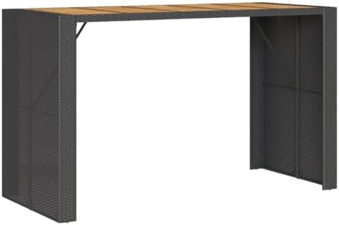 Garden Bar Table Black, Acacia Wood Top, Powder-Coated Steel Frame, 72.8" Outdoor Dining Table for Patio, Balcony, Backyard Furniture Garden Furniture - Image 7