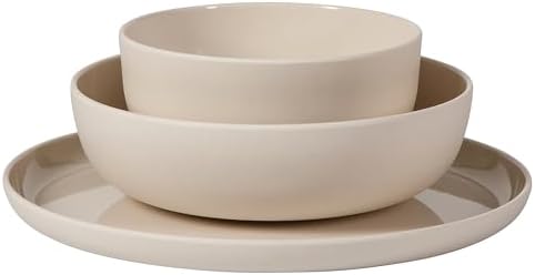 Gibson Home Candy Skies 12 Piece Unbreakable Wheat Straw Melamine Plates and Bowls Dinnerware Set - Outdoor, Camping, & Everyday Use - Matte Exterior/Shiny Interior Taupe Cream - Image 7