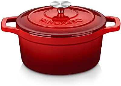 vancasso 3.5 Qt Enameled Cast Iron Dutch Oven with Lid & Handles, Red by vancasso