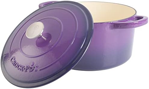 Crock-Pot Artisan 7-Quart Round Enameled Cast Iron Dutch Oven – Lavender Purple, Durable Heavy-Duty Cookware for Slow Cooking, Baking, Roasting with Lid - Image 2