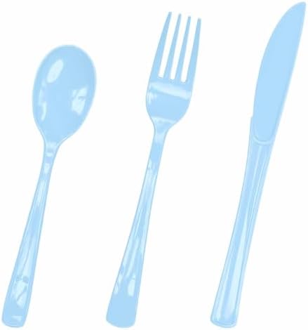 HEIPINIUYE 75 Pack Light Blue Plastic Cutlery Heavy Duty Baby Blue Plastic Knives Forks and Spoons Disposable Silverware Set for 25 Guest Camping Birthday Baby Shower Party Cutlery Set by HEIPINIUYE