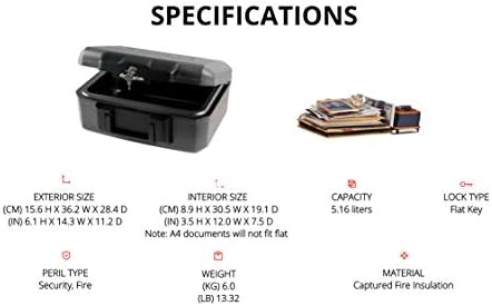 SentrySafe Fireproof Safe with Key Lock, Chest Lock Box for Home or Travel Secures Money, Documents, 0.18 Cubic Feet, 6.1 x 14.3 x 11.2 Inches, 1210 - Image 4