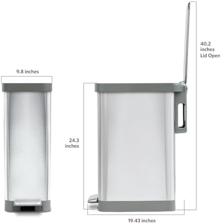 Glad Slim Trash Can with Clorox Odor Protection - Narrow Kitchen Garbage Bin with Soft Close Lid, Step On Foot Pedal and Waste Bag Roll Holder, All Stainless, 12 Gallon/45 Liter - Image 4