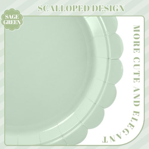 NatNarr 30 Pcs Dessert Plates Disposable, 7 Inch Scalloped Sage Green Birthday Cake Plates Small Appetizer Paper Plate for Baby Bridal Shower, Wedding (Pack of 3) - Image 3