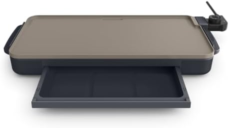 bella 10"x20" Ceramic Griddle with Warming Tray, 1500W, Non-Toxic, Slate by bella