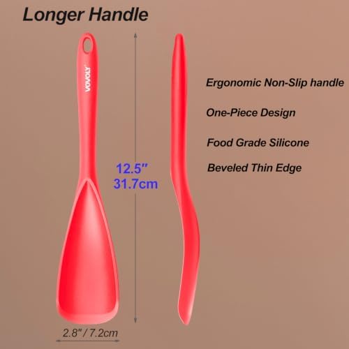 Vovoly Cooking Spoons, Nonstick Silicone Spatula Spoon, 2 pcs, Red, 12,6" - Image 2