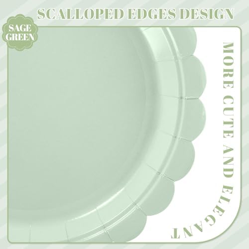 NatNarr 30 Pk Sage Green Paper Plates 9" Scalloped Sage Baby Shower Plates - Image 3