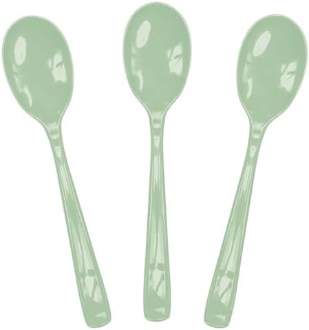 SietDESEO 50 PCS Sage Green Plastic Spoons Disposable Utensils Heavy Duty Sage Green Spoons Disposable Cutlery for Birthday Wedding Baby Shower Bridal Shower Plastic Silverware by SietDESEO