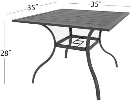 35" Square Metal Patio Dining Table with Slat Top and Umbrella Hole - Black - Image 2