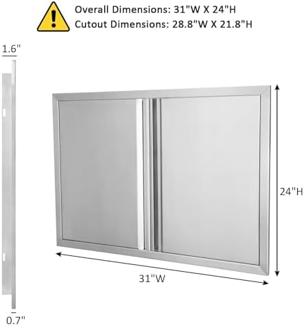 JIE JIN Outdoor Kitchen Door 31" W X 24" H Double Doors BBQ Access Door BBQ Island Door 304 Brushed Stainless Steel Flush Mount Door for Outdoor Kitchen BBQ Island Outdoor Cabinet Doors - Image 2