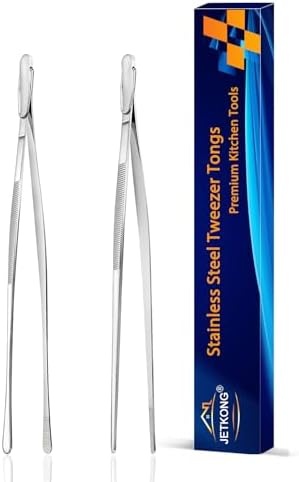 JETKONG 2 Pcs 9-Inch Kitchen Tweezers Cooking Tweezers Stainless Steel Tweezers Tongs (Silver) by JETKONG