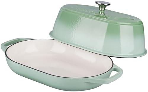VORRINGARD Enameled Cast Iron Dutch Oven Pot with Dome Lid, Oval Bread Oven for Homemade Sourdough Bread Baking, Oven Safe up to 500°F, 6 Quart, Green - Image 7