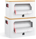 ALOCEO Metal Trash Bag Holder with Bamboo Lid - 13/30/33 Gallon Garbage Bag Dispenser - Under Sink Organizer - Laundry Room Organization - Stackable Bins for Pantry and Kitchen Storage - 2 Pack White by ALOCEOWallHooksAdhesive