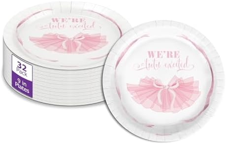 Birthday Galore We're Tutu Excited Pink Bows Baby Shower - 32 Piece Disposable Party Supplies - Baby Shower Decorations - Round Party Plates - Large 9" Paper Plates In Bulk by BirthdayGalore