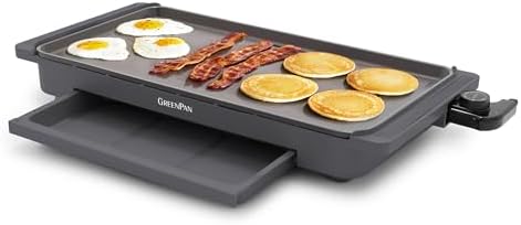 GreenPan Advanced 10.5”x 20” Electric Griddle with Warming Drawer, Ceramic Nonstick PFAS-Free Coating, Temperature Control, Easy and Versatile Countertop Meals, Dishwasher Safe, Graphite by GreenPan