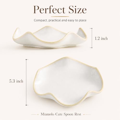 Miamolo Spoon Rest for Stove Top, Spoon Holder for Stove, 5.3In Ceramic Spoon Rest for Kitchen Counter, Coffee Spoon Holder with Ruffled Edge, Farmhouse Spatula Holder for Kitchen Decor, Beige - Image 4