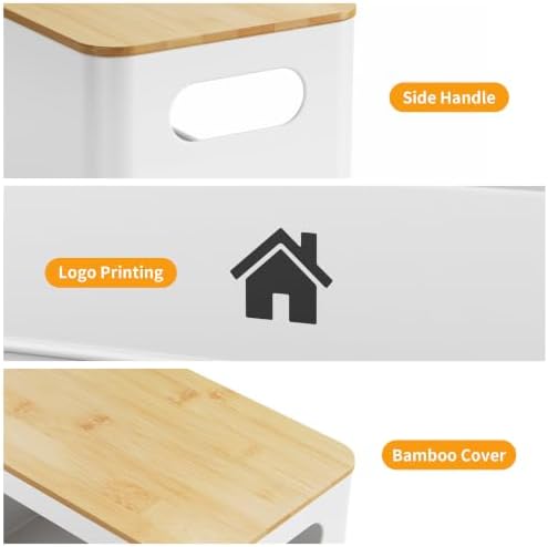 ALOCEO Metal Trash Bag Holder with Bamboo Lid - 13/30/33 Gallon Garbage Bag Dispenser - Under Sink Organizer - Laundry Room Organization - Stackable Bins for Pantry and Kitchen Storage - 2 Pack White - Image 7