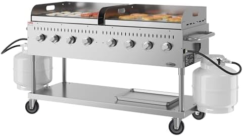 60 in. 8-Burner Commercial Outdoor Propane Gas Grill with Two 30 in. Griddles in Stainless-Steel, ETL Listed (CGKIT6-G30G30) - Image 2