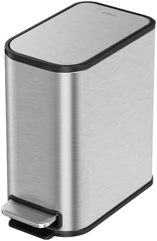 Cesun Small Bathroom Trash Can with Lid Soft Close & Pedal, 1.3 Gal, Silver by Cesun