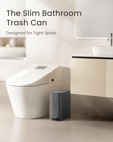 Cesun Small Bathroom Trash Can with Lid Soft Close & Pedal, 1.3 Gal, Gray - Image 2