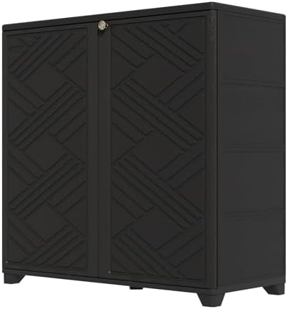 HOMSPARK Indoor/Outdoor Storage Cabinet with Doors, 34”x15”x34” HDPE Plastic Storage Box for Bedroom, Bathroom, Living Room, Balcony, Multi-Purpose for Daily Tools, Black by HOMSPARK