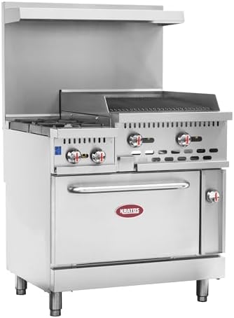 Kratos 36" Wide Commercial Gas Range with 24" Charbroiler, 2 Burners, and Full Size Oven, 154,000 BTU Output, Freestanding Range for Restaurants, Liquid Propane - Image 2