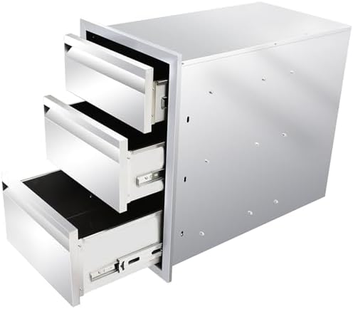 Outdoor Kitchen Drawers Stainless Steel Triple BBQ Drawers Built-in Drawer 14"" W x 21"" H x 23"" D for Outdoor Kitchen Island Patio Grill Station (14" W x 21" H x 23" D) by Unknown