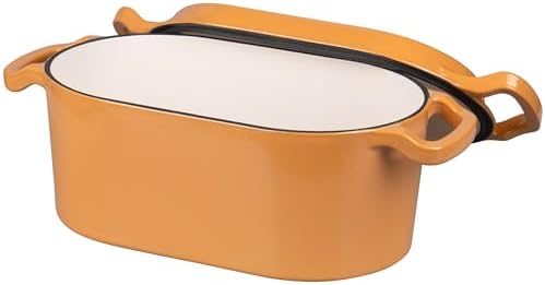 VORRINGARD Oval Dutch Oven Pot with Lid, Enamel Coating Cast Iron Bread Pans for Homemade Sourdough Bread Baking, Cooking, 4 Quart, Yellow - Image 5