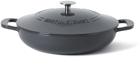Martha Stewart Gatwick Enameled Cast Iron Braiser with Lid, 3.5-Quart Braiser Pan for Stovetop & Oven, Cast Iron Braising Pan, Grey by MarthaStewart