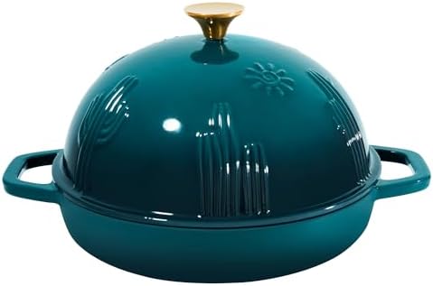 Flavehc Bread Oven Cast Iron Bread Dutch Oven with Cloche Lid for Bread Baking Darkcyan Enameled Cast Iron Bread Oven with Dome Lid for Sourdough, 9.8 Inches by FLAVEHC