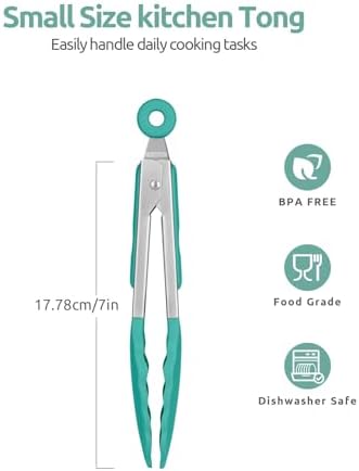 U-Taste Kitchen Tong for Cooking, 600ºF Heat-Resistant Silicon, 7"/Aqua Sky - Image 2
