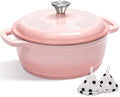 Cast Iron Dutch Oven Pot With Lid - AIVIKI 5QT Enameled Dutch Oven for Bread Baking With Cotton Potholders - Heavy- Duty Cookware Across All Cooktops, Wedding Registry Ideas & Gifts, Pink by AIVIKI