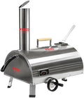 Silver Pizza Oven Outdoor 12" Semi-Automatic Rotatable Pizza Ovens Portable Stainless Steel Wood Fired Pizza Oven Pizza Maker with Built-in Thermometer Pizza Cutter Carry Bag by Zjjseloru