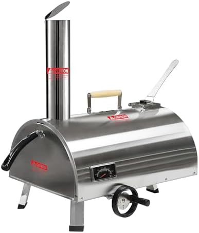 Silver Pizza Oven Outdoor 12" Semi-Automatic Rotatable Pizza Ovens Portable Stainless Steel Wood Fired Pizza Oven Pizza Maker with Built-in Thermometer Pizza Cutter Carry Bag by Zjjseloru