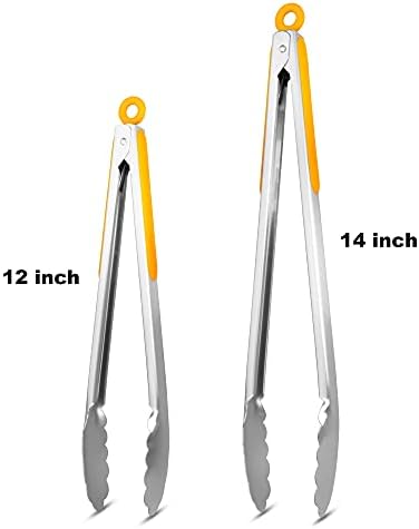 304 Stainless Steel Kitchen Cooking Tongs, 12 & 14 Inch, Set of 2, Orange - Image 4