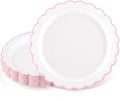NatNarr 30 Pk Pink Paper Plates 7" Scalloped Pink White Dessert Cake Plates by NatNarr