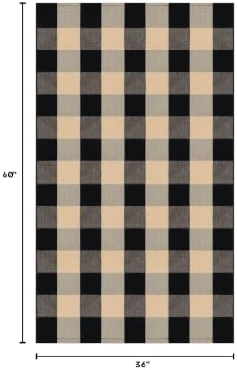 IOHOUZE 3x5 Buffalo Plaid Outdoor Rug, Washable Front Porch, Tan Black - Image 2