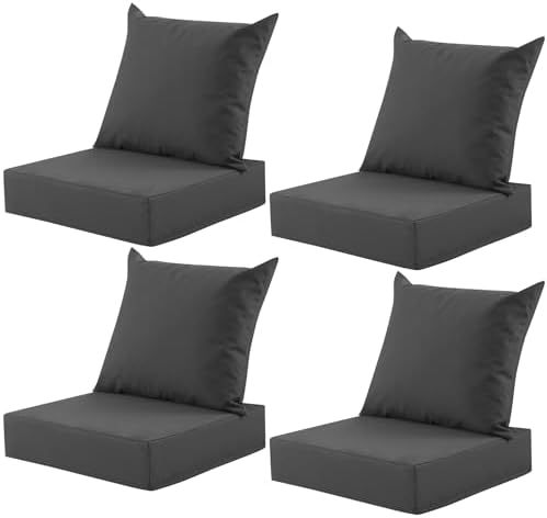 Outdoor Deep Seat Cushion Set, 24x24 Inch, Dark Grey, Set of 4 by MuaMelop