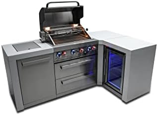 Mont Alpi 82"W x 50"D Deluxe Stainless Steel L-shaped Modular Outdoor Kitchen Island + Infrared Side Burner + Refrigerator + 32"W 4-Burner BBQ Grill + Granite Countertops + Storage Cabinets & Drawers - Image 7