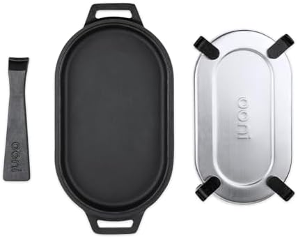 ooni Cast Iron Sizzler Pan - Griddle Frying Pan, 12" x 6" Sizzler Plate with Removable Handle and Stainless Steel Trivet, Pre-Seasoned Non-Stick Oven Safe Cookware, Pizza Oven and BBQ Accessories by Unknown