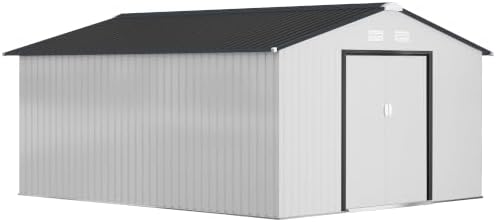 Outsunny 11' x 13' Outdoor Storage Shed Garden Tool Metal Shed White by Outsunny
