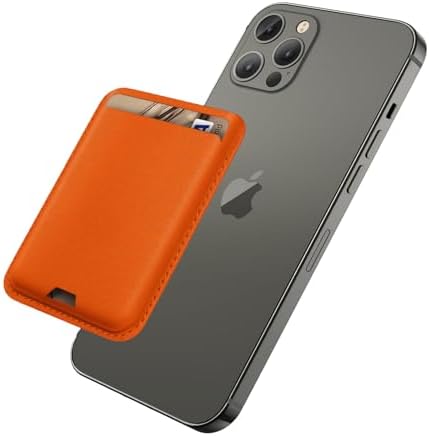 iLodn Magnetic Wallet Compatible with MagSafe for iPhone 17 16 15 14 13 12 Pro Max Air Plus Model, Mag 3 Safe Card Holder Stick on Accessories for Apple Cell Phone & Case, Orange by iLodn