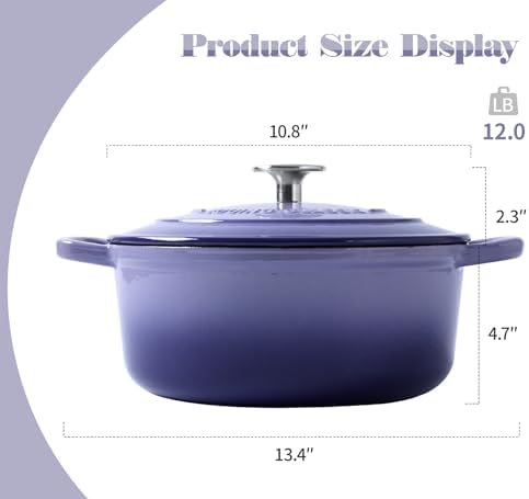 EDGING CASTING Enameled Cast Iron Duch Oven, 5.5 Quart Round Dutch Ovens Pot with Lid, Dual Handle for Bread Baking, Purple - Image 3