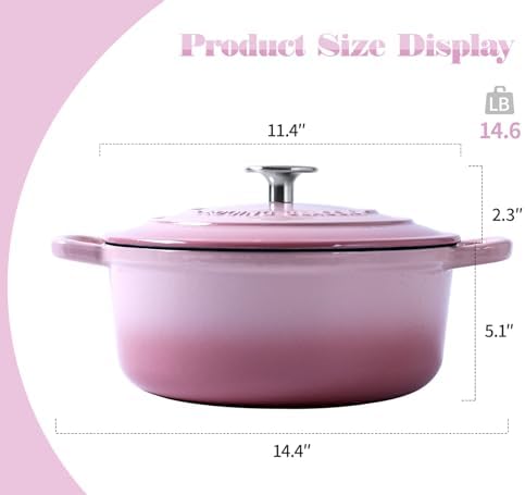 EDGING CASTING Enameled Cast Iron Covered Dutch Oven with Lid Round Pot for Bread Baking, 7 Quart, Pink - Image 4