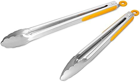 304 Stainless Steel Kitchen Cooking Tongs, 12 & 14 Inch, Set of 2, Orange by ALLWIN-HOUSEWARE