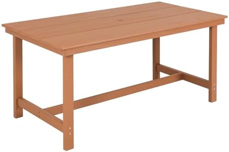 FUNBERRY Outdoor Dining Table, HDPE 6-Person Patio Table with Umbrella Hole by FUNBERRY