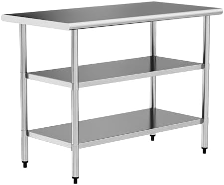 Stainless Steel Work Table 24 x 60 Inch with 2 Adjustable Undershelves, Heavy-Duty Metal Prep Table for Commercial Kitchen & Restaurant, Garage, Outdoor by Chingoo