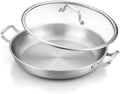 DELARLO 13 Inch Tri-Ply Stainless Steel Paella Pan With Lid, Big Frying Pan, kitchen Induction Large Skillets,Great for Paella Parties Indoors Outdoors,Heavy Duty Style by DELARLOCOOKWARE