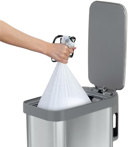 Glad Slim Trash Can with Clorox Odor Protection - Narrow Kitchen Garbage Bin with Soft Close Lid, Step On Foot Pedal and Waste Bag Roll Holder, All Stainless, 12 Gallon/45 Liter - Image 7